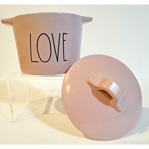 Rae Dunn Pink Love Mini Ceramic Crock Valentines Kitchen Artisan Collection NEW - Picture 2 of 11